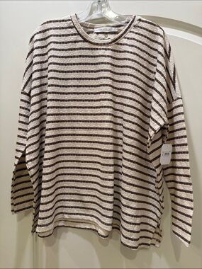 Altar'd State Cream & Brown Striped Knit Top